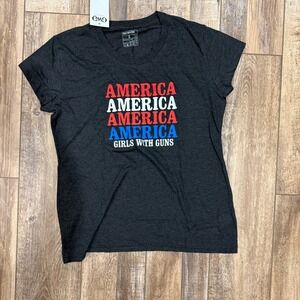 Girls With Guns Womens American Tee Graphite Heather Patriotic‎ Graphic Shirt XL